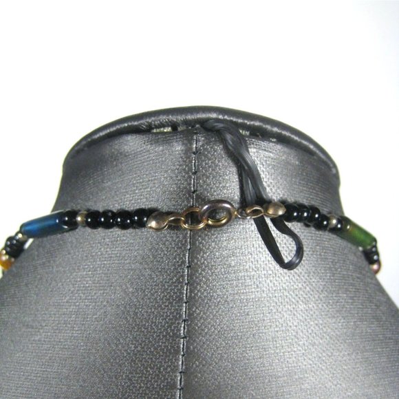 Plastic Beaded Necklace 32 inch Goldtone Iridescent Strand Jewelry Fashion - Picture 6 of 6